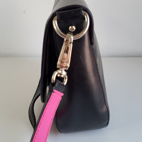 Kate Spade Black Leather Crossbody • Pink Strap - Picture 5 of 10